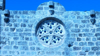 The rose window and flagstaff holders at the Templars church Famagusta, North Cyprus