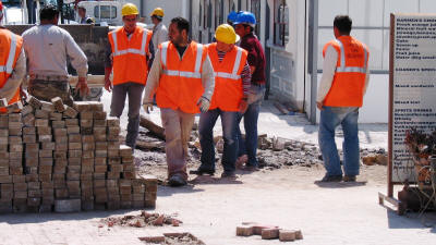 Paving being laid in readiness for the opening